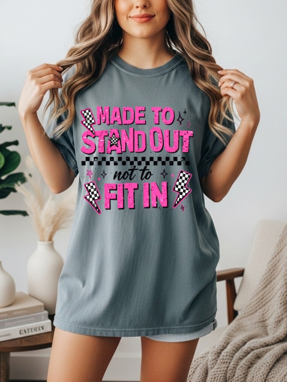Comfort Colors Gray Tee with Pink Graphic "Made to Stand Out"